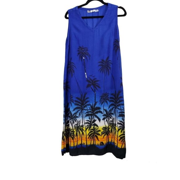 💎La Cera Sleeveless Hawaiian Tropical Midi Dress - Picture 1 of 6
